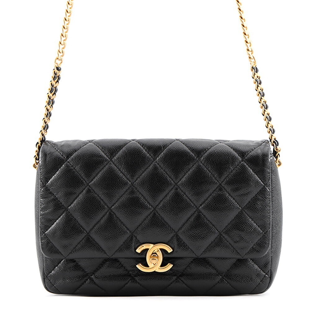 Chanel Chain Shoulder Bag Matelassé Coco Mark Melody Flap Caviar Skin AS3165 ...